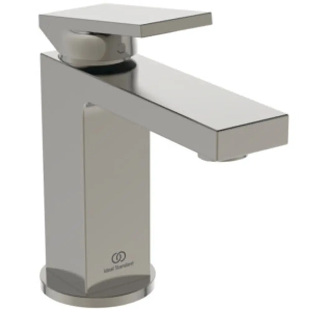 Waschtischarmatur aus Edelstahl von Ideal Standard. Mit quadratischem Auslauf und einem Bedienhebel zur Wasserregelung. Edles, minimalistisches Design.